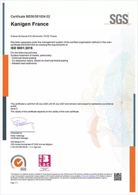 ISO 9001-2015 qualifications Kanigen France